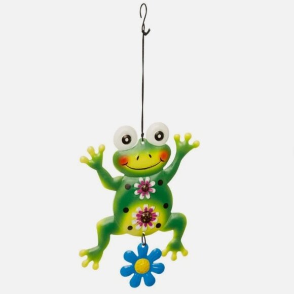 True Living Outdoors Hanging Decor Colorful Whimsical Frog Flowers Polka Dots - Picture 1 of 6